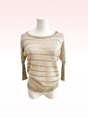 Vintage ICU Metallic Gold Knit Midsleeve Top (Sz S)